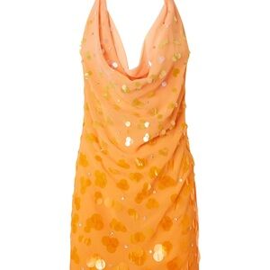 Pinko Vibrant Orange Backless Sequin Dress